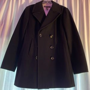 Banana Republic Black Wool Pea Coat with with White Interior. Women’s Coat.